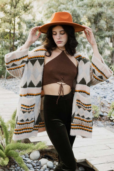 Dreams Faux Hair Pocket Aztec Ruana